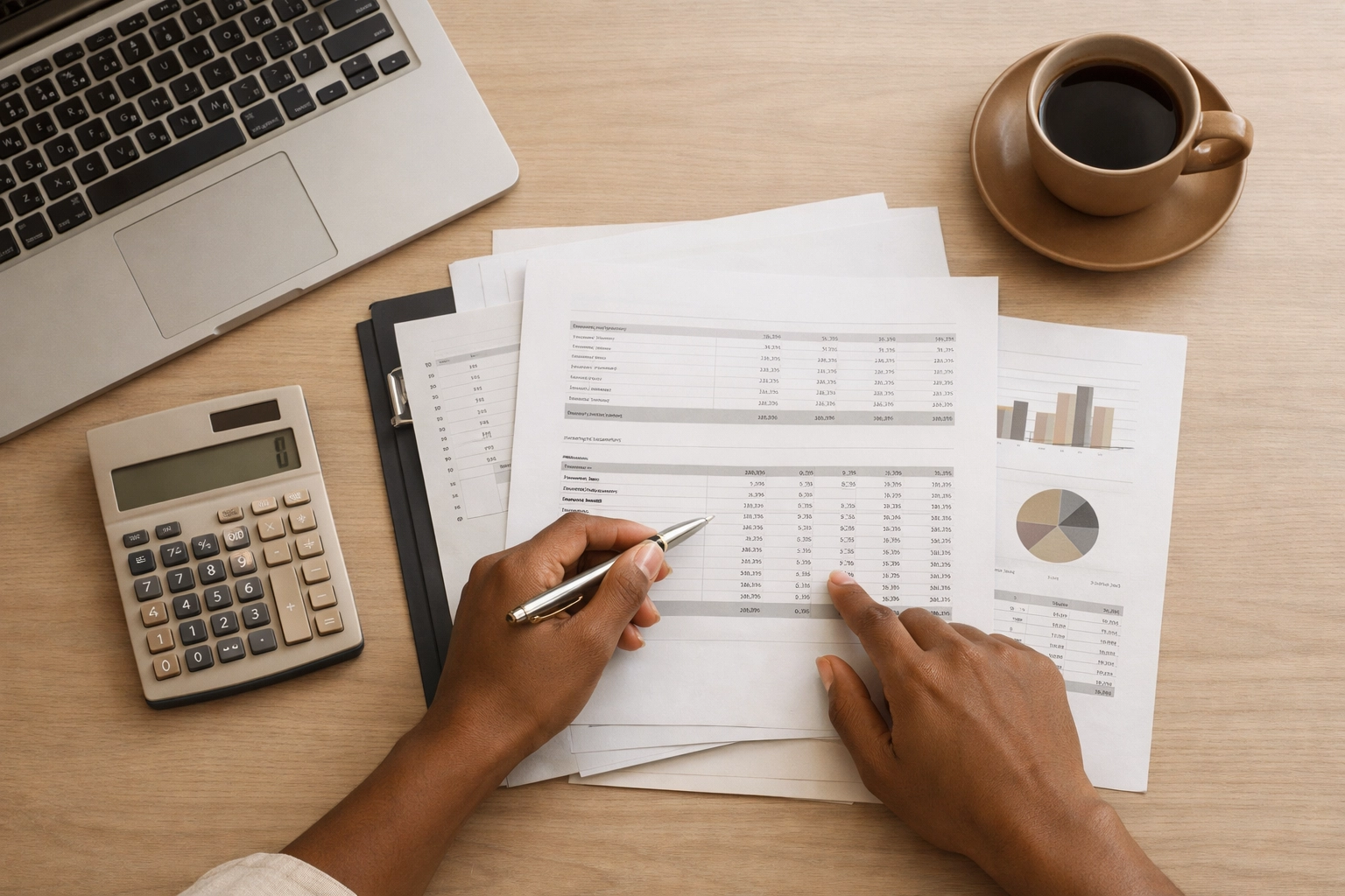 S corp payroll documents and calculator on desk for reasonable salary calculation