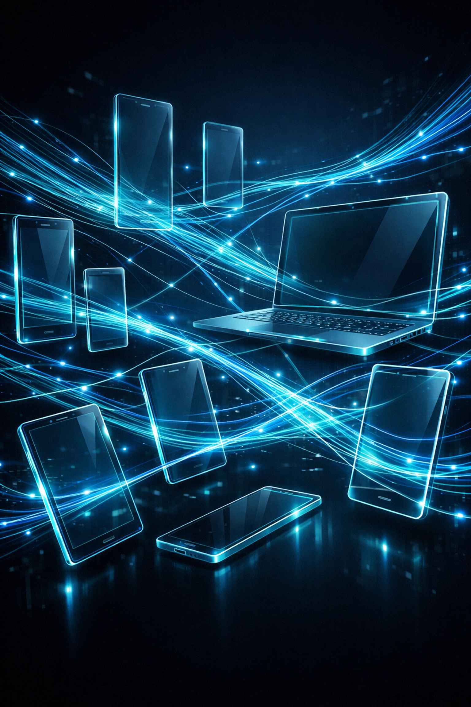 Connected digital screens representing automated accessibility testing across mobile and desktop devices.