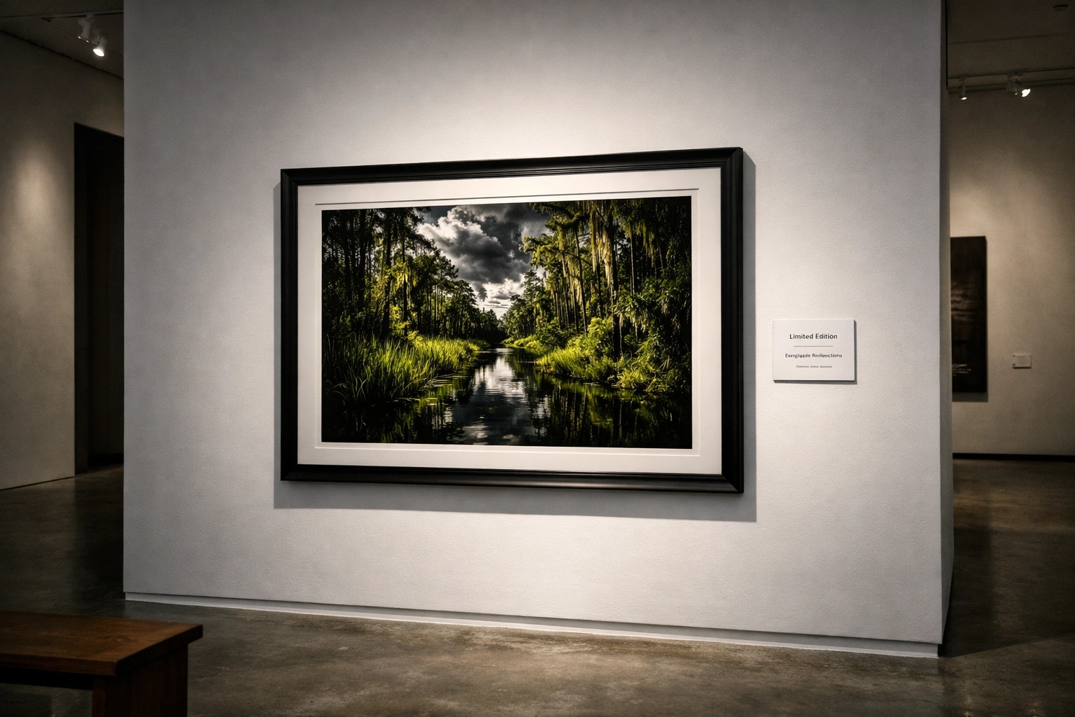 Limited edition museum quality fine art print of the Florida Everglades in a Miami gallery.