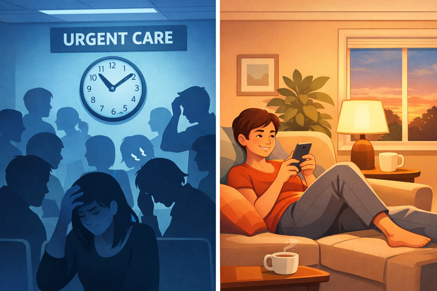 Comparison of crowded urgent care waiting room versus comfortable at-home telehealth consultation
