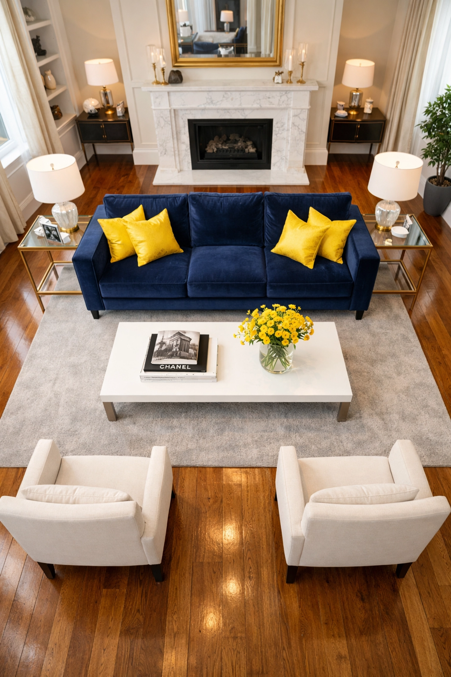 Guest-ready luxury living room in Lexington with gleaming floors after a professional ninja-level cleaning.