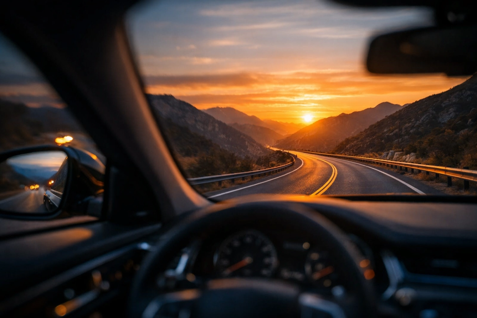 Road ahead through windshield representing forward-looking hedge fund risk allocation strategy