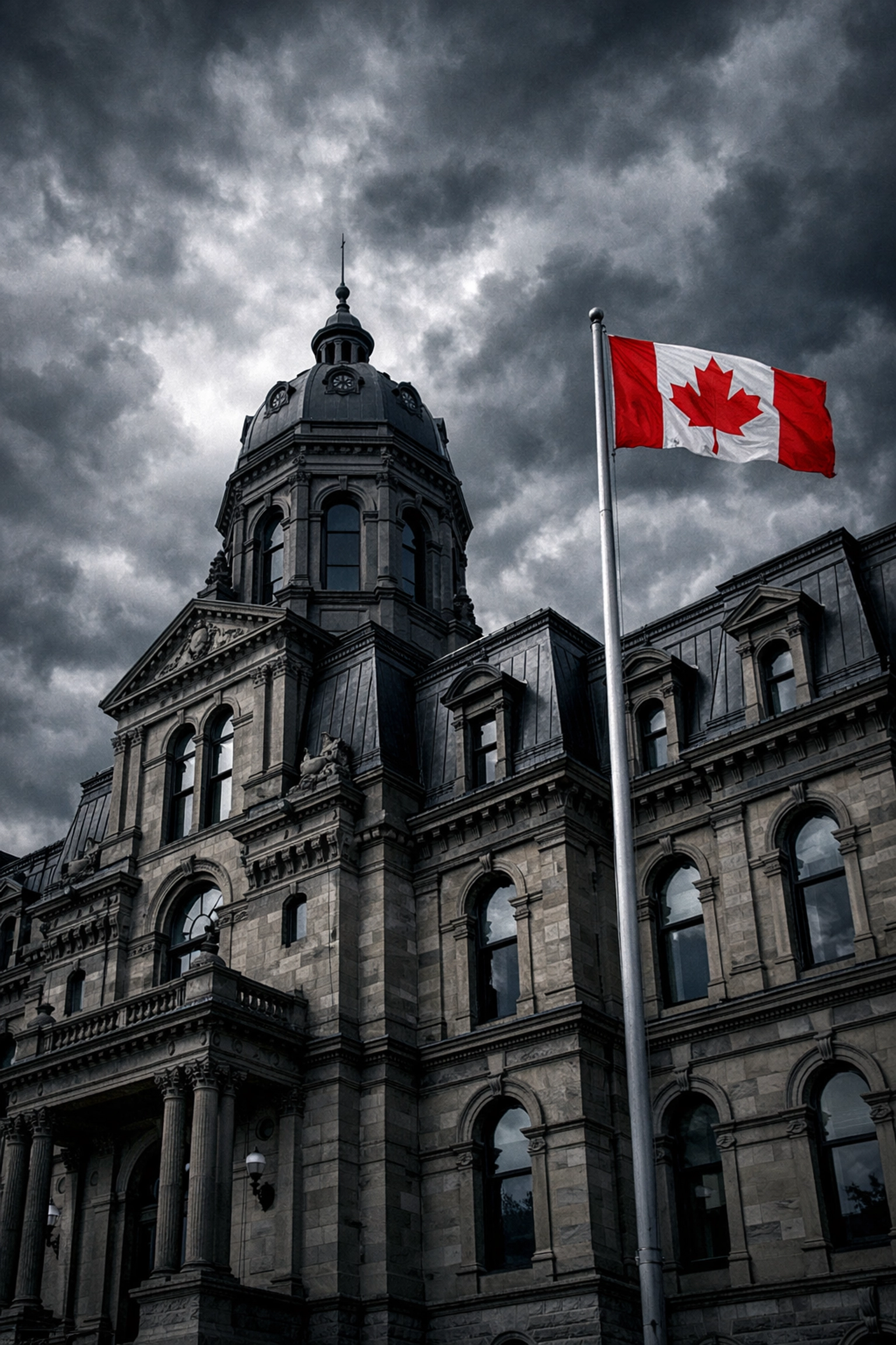 New Brunswick Legislative Assembly building with Canadian flag