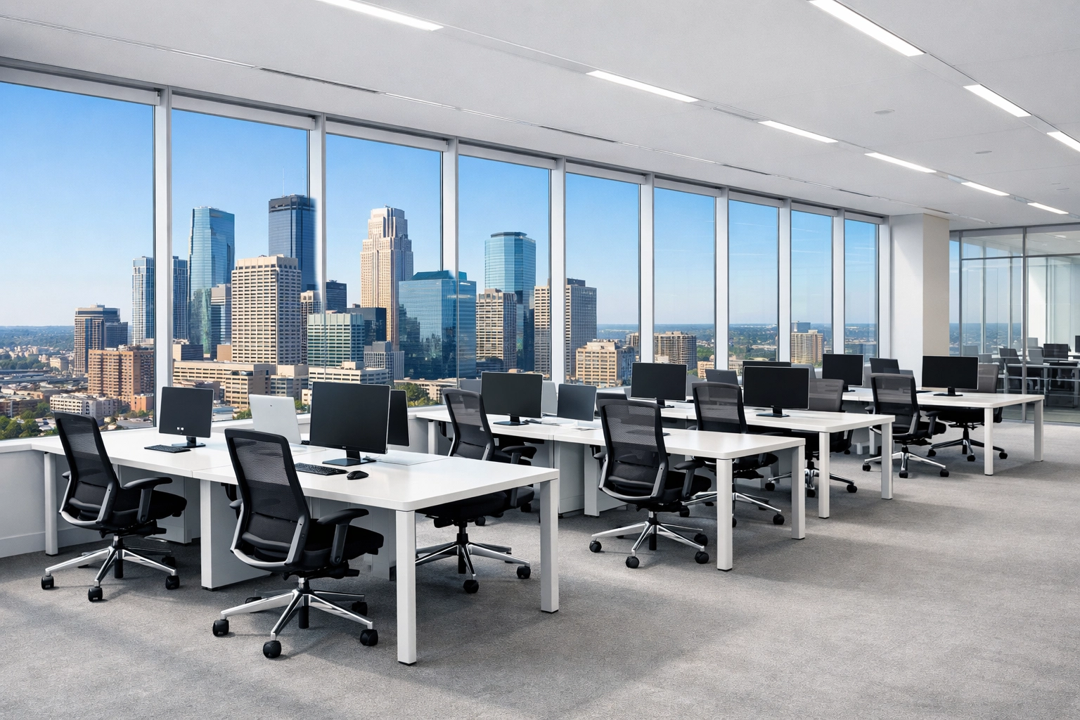 Modern, deep-cleaned office space in a Chicago skyscraper ready for immediate business occupancy.