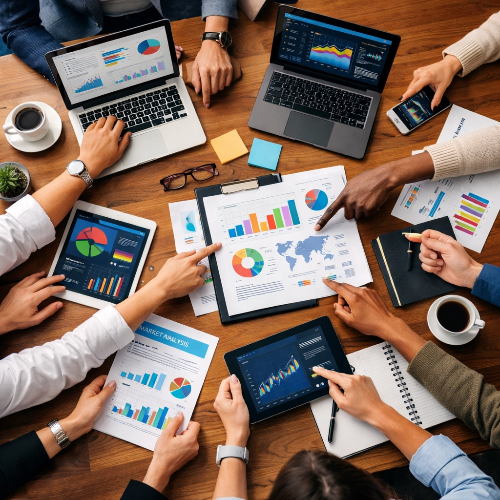 Cross-industry digital media strategy collaboration with data analytics and team planning