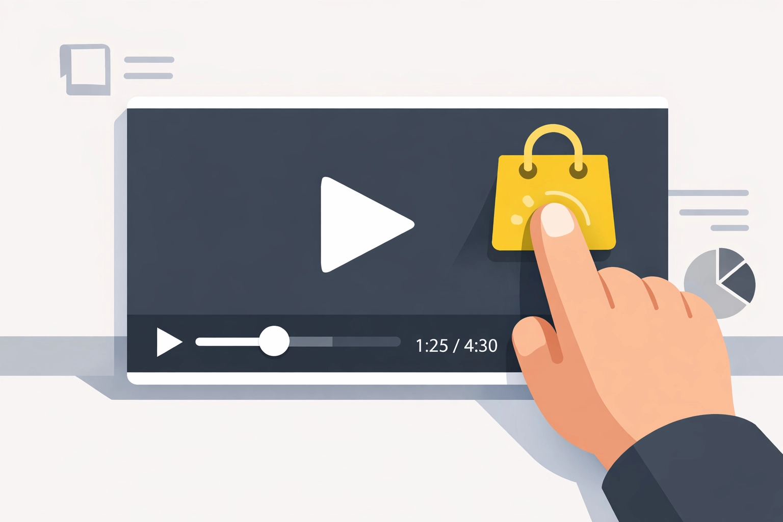 Hand taps in-video cart icon during live stream shopping, turning a webinar into a purchase