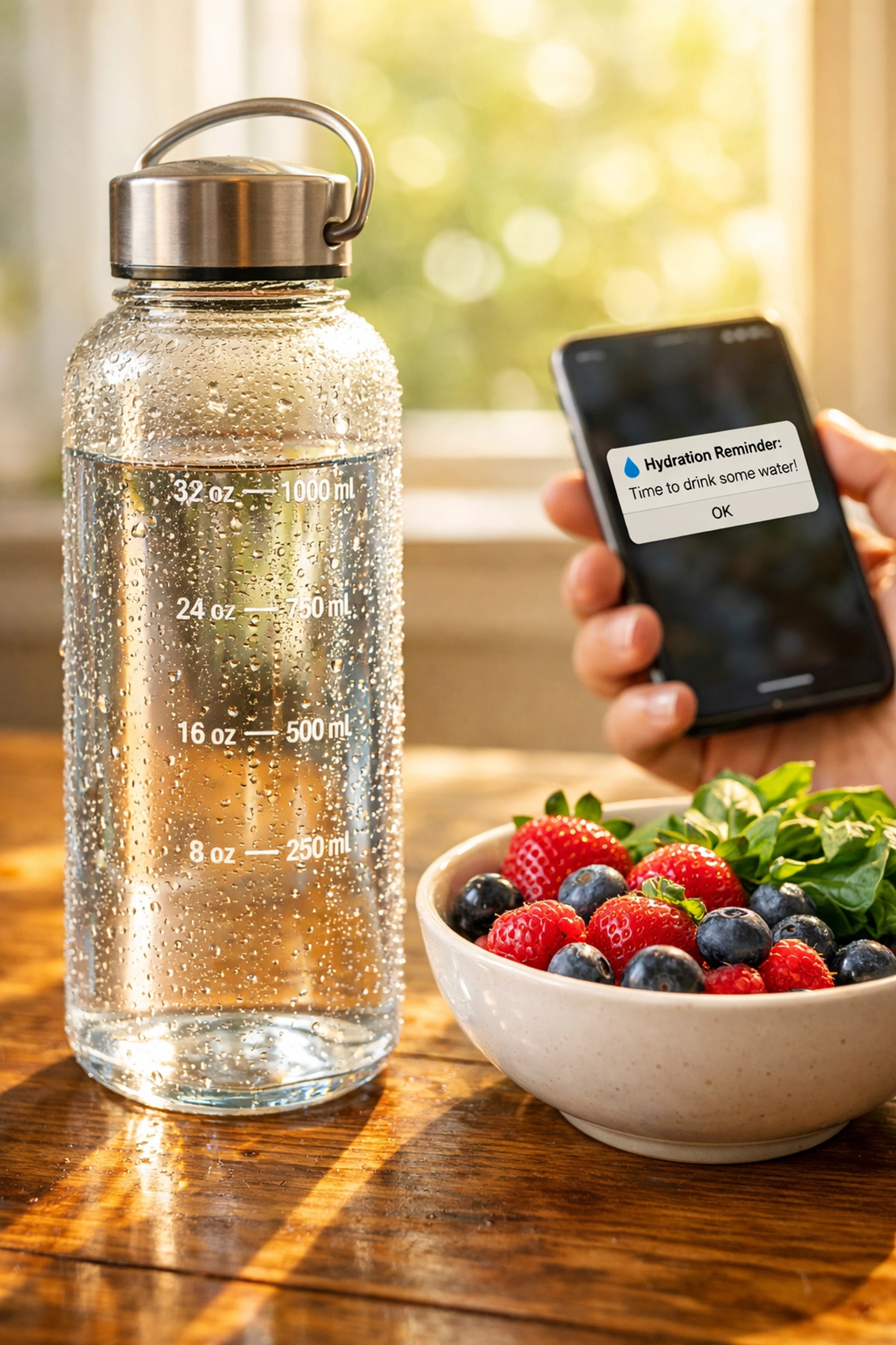 Water bottle with hydration tracking to prevent dehydration while taking GLP-1 medications