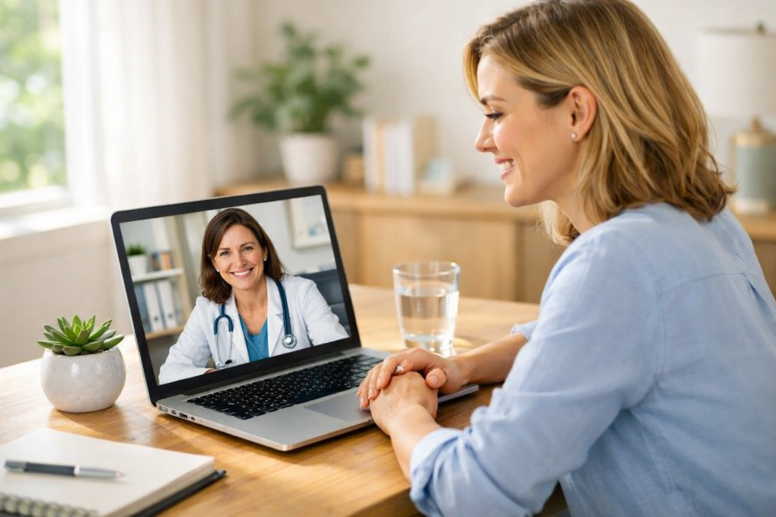 A woman attending a virtual weight loss consultation via telehealth for convenient medical supervision.