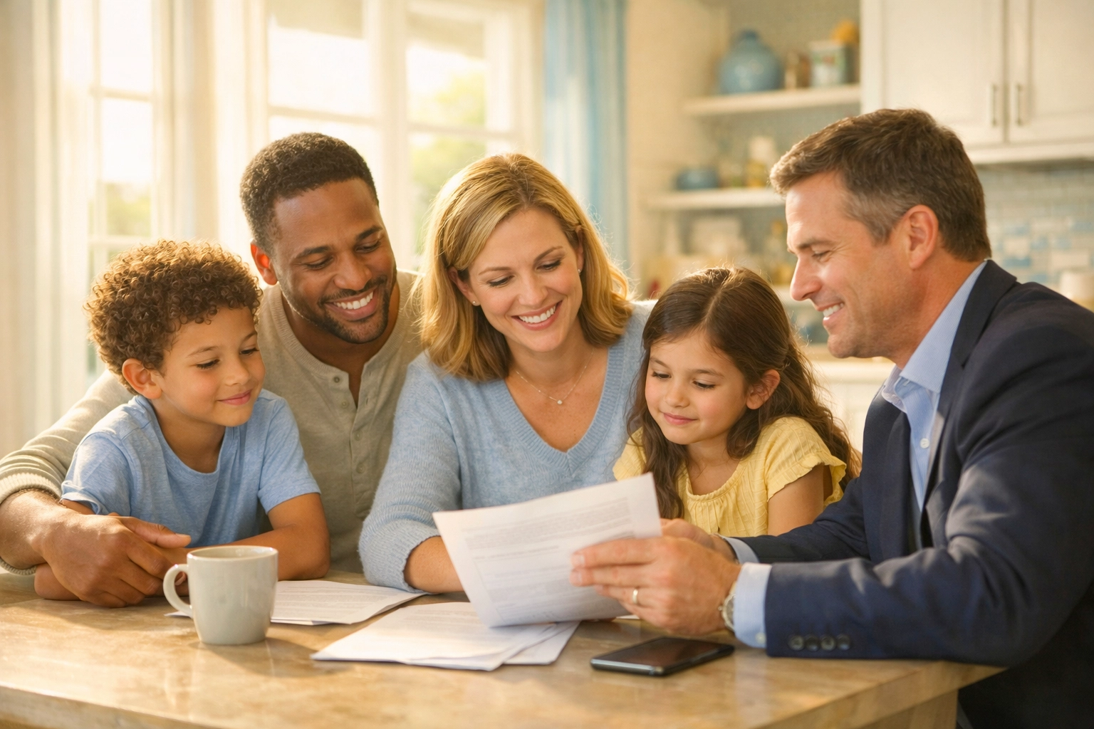 Family meeting with independent insurance agent for personalized coverage consultation