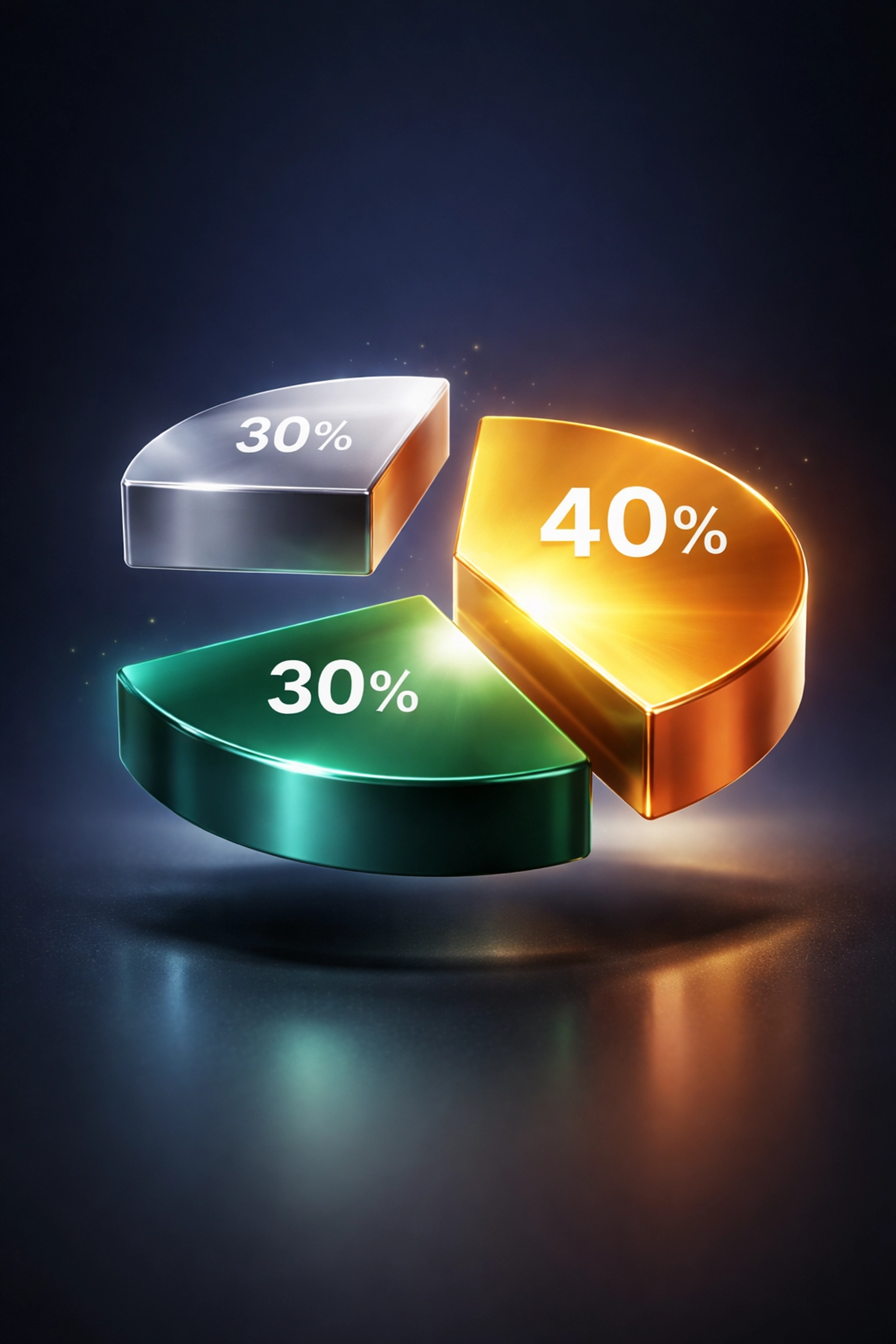 A segmented pie chart displaying the 40/30/30 portfolio strategy with distinct stock, bond, and alternatives allocations.