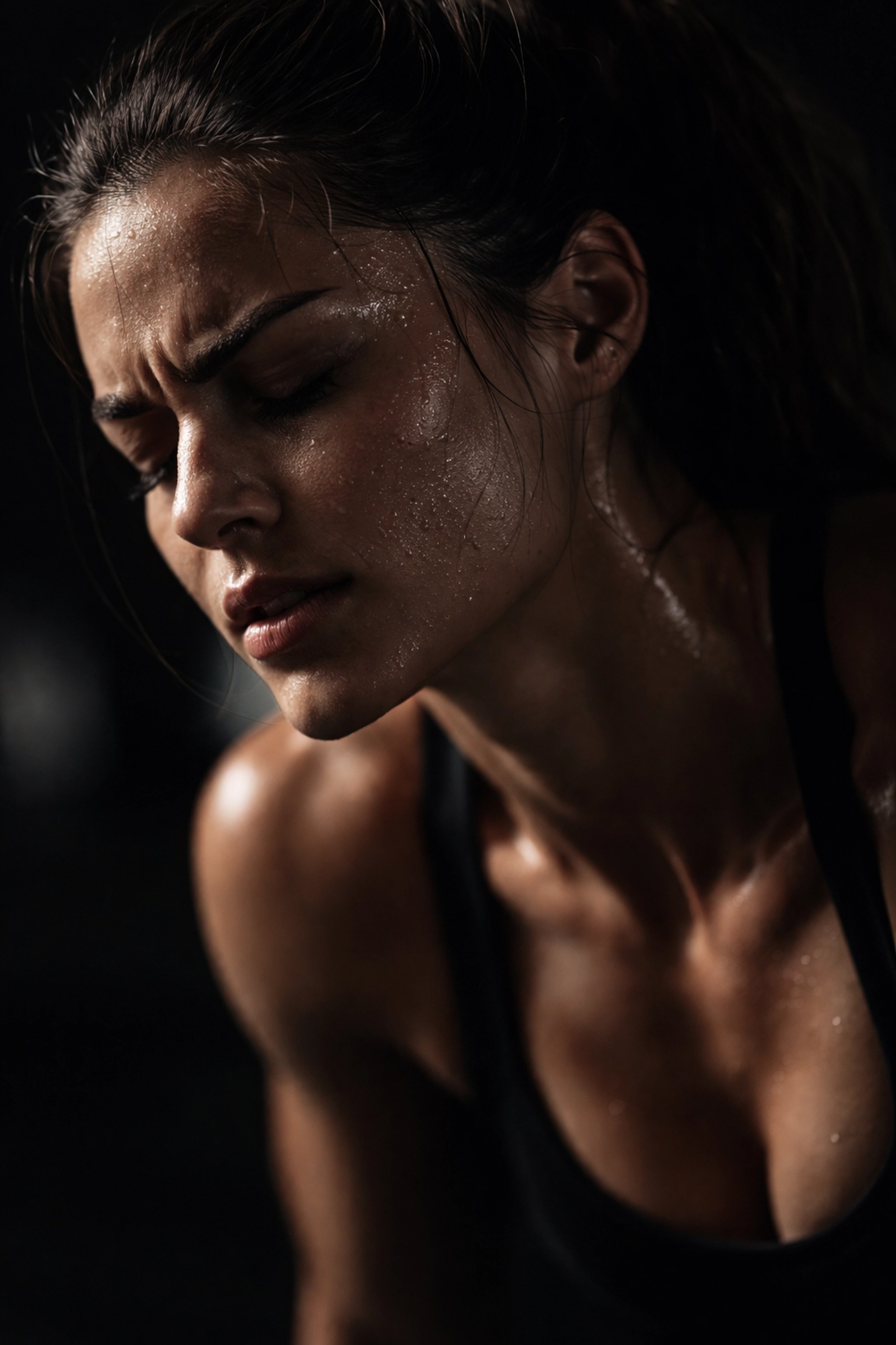 Close-up of woman focusing during glute workout, demonstrating mind-muscle connection in private training studio.