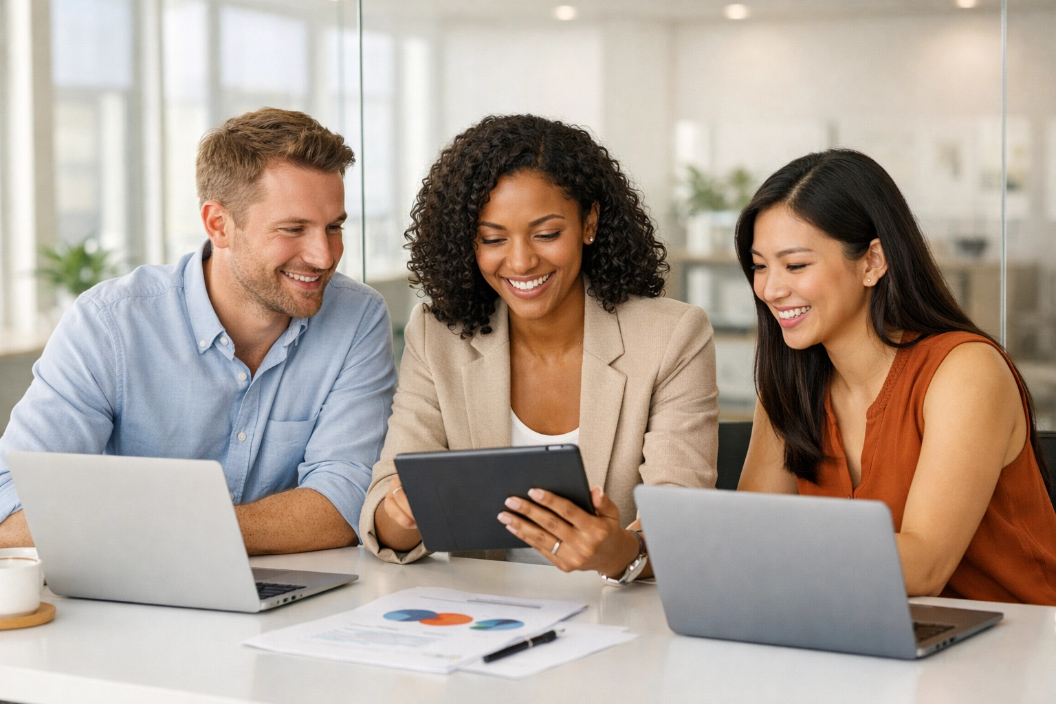 Experts at a content marketing agency collaborating on high-quality 2026 SEO content strategies.