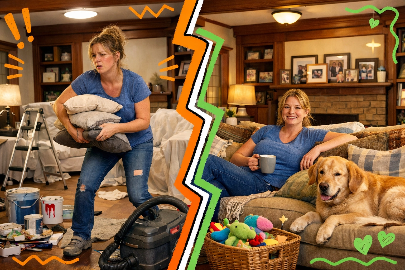 Traditional home selling stress compared to relaxed CashOffer+ experience