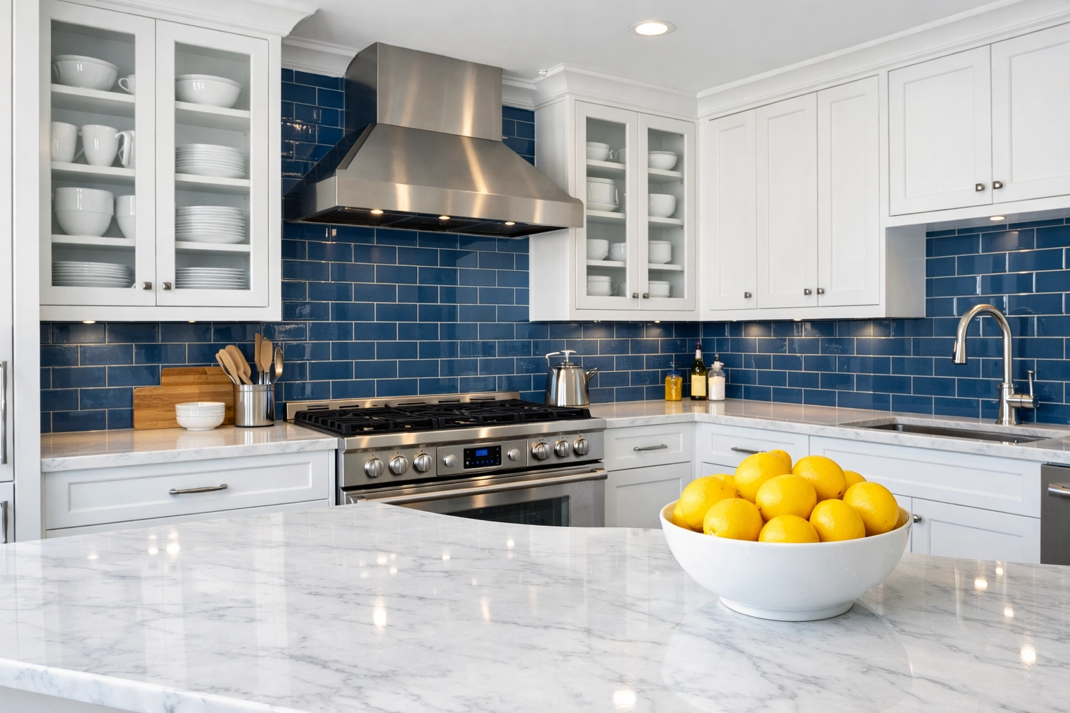 A sparkling clean and organized luxury kitchen after a professional apartment cleaning Boston service.