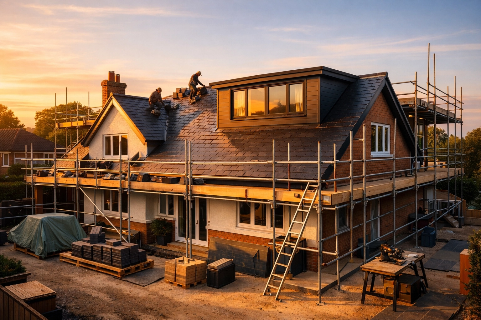 New slate roof installation and loft conversion on a Chichester property during a home renovation.