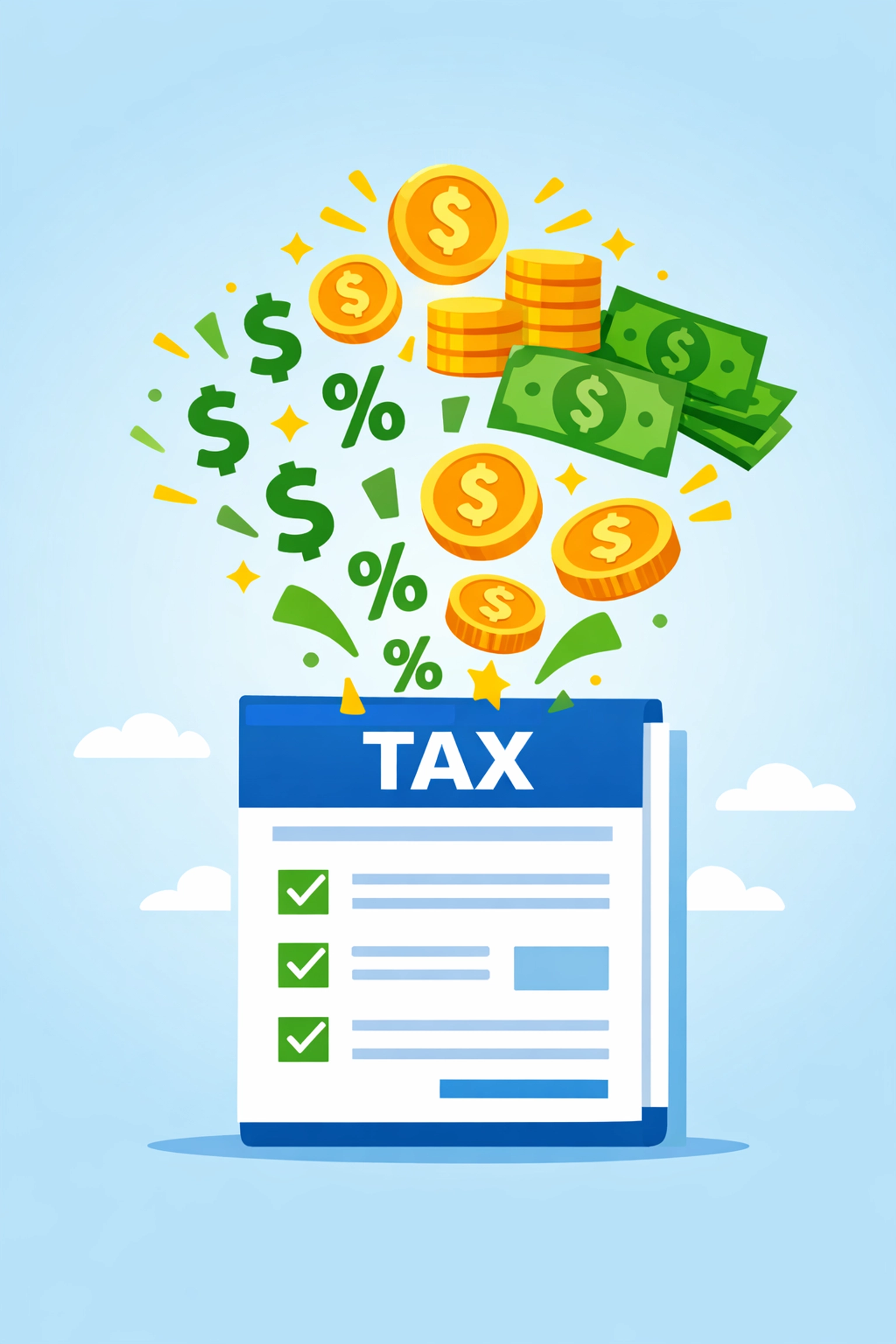 Tax savings and deductions illustration showing money saved through tax credits