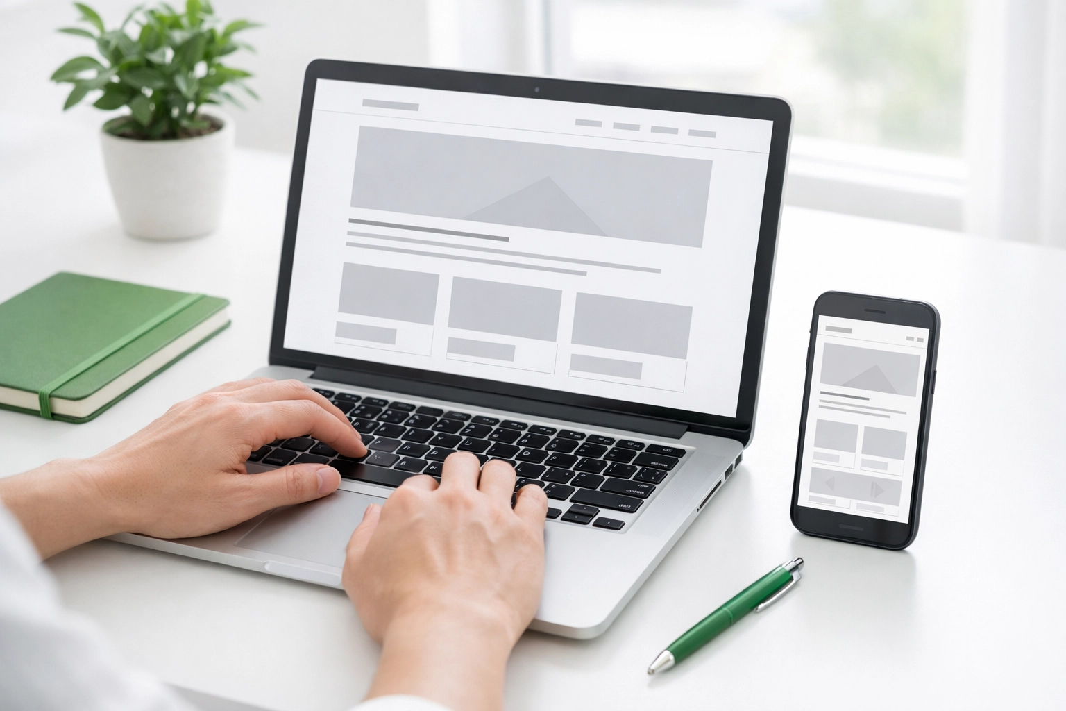 Small business website design showing a mobile-responsive layout on a laptop and smartphone.