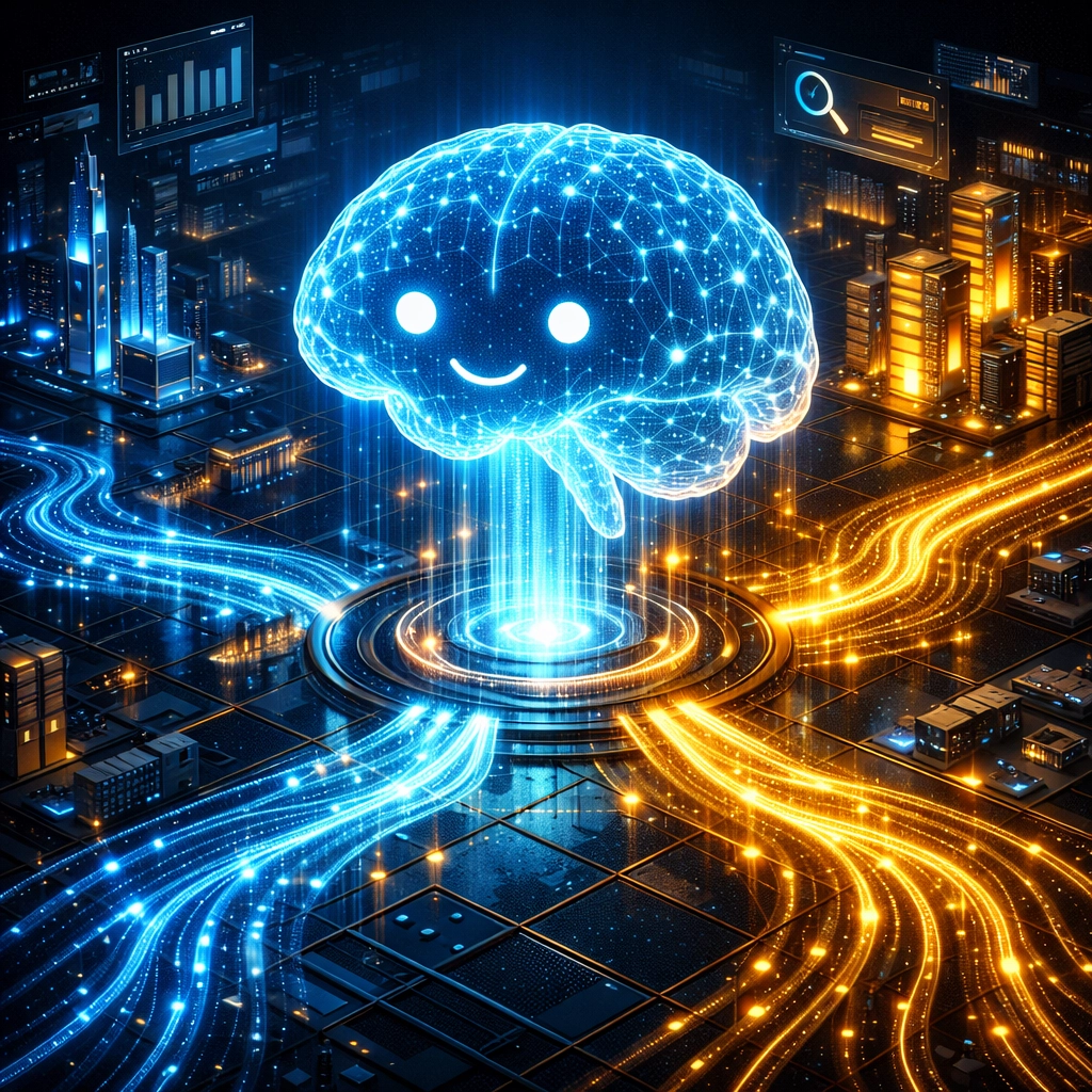 A glowing AI brain hologram representing the evolution of AI-driven PPC search in 2026.