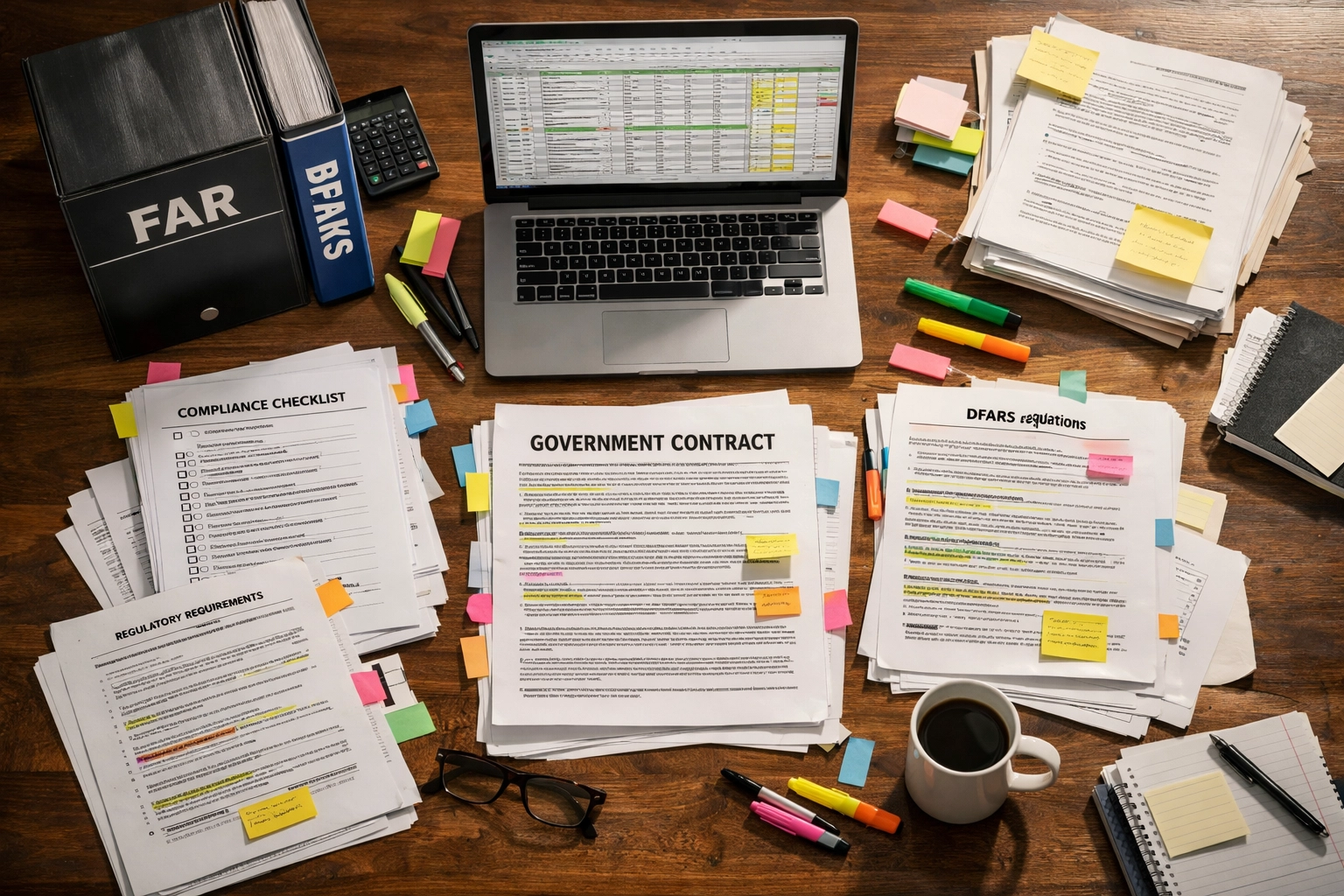 Government contract compliance documents and FAR regulations creating complexity for federal contractors