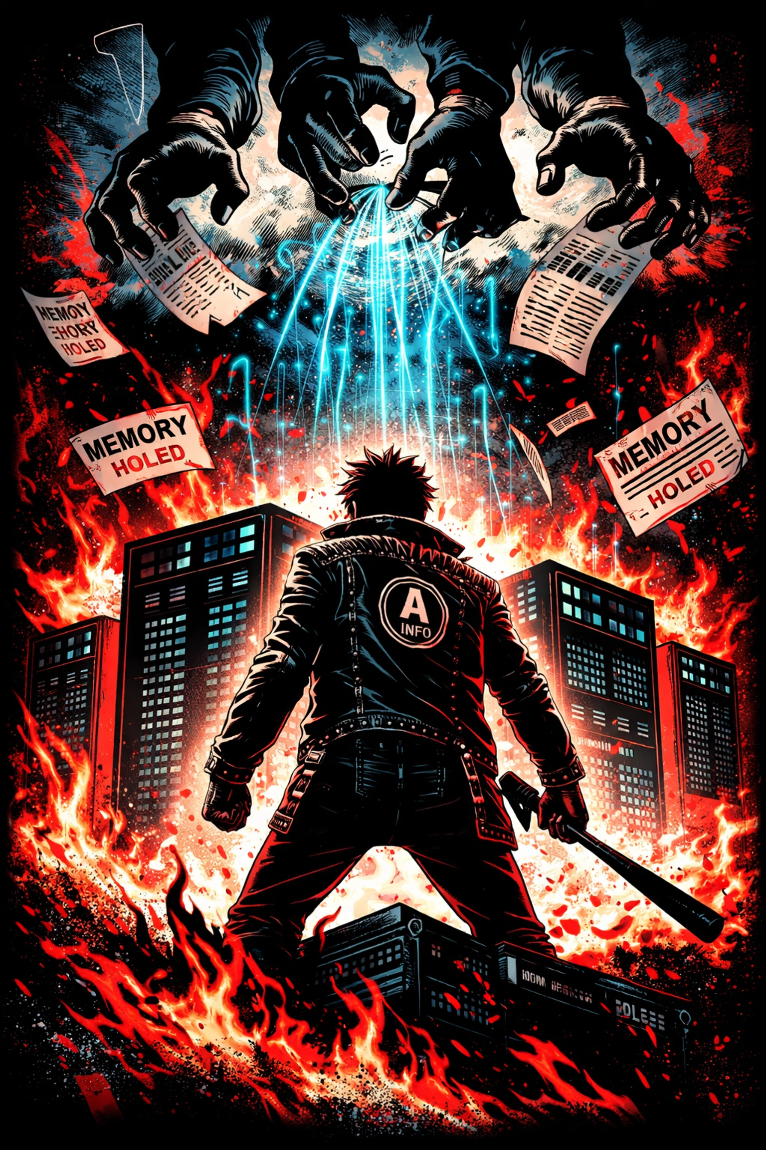 Punk rebel guarding digital archive against censorship, representing anti censorship archiving tools