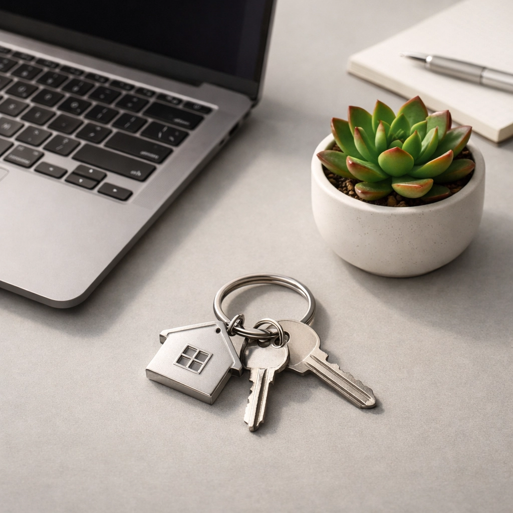 Laptop and house keys symbolizing financial stability from a 2500 loan with no credit check.
