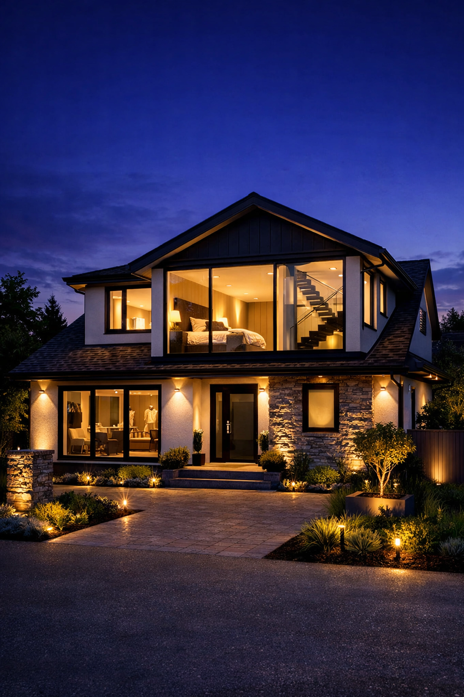 Completed bungalow transformation in West Sussex showing a modern second floor and luxury master suite.