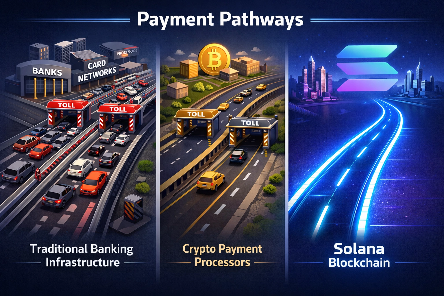 Comparison of traditional payment processors vs crypto gateways vs LUSD blockchain direct payments