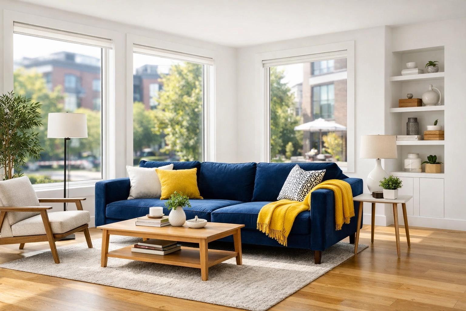 A sun-drenched living room showcasing a clean and peaceful sanctuary from house cleaning Cambridge MA.