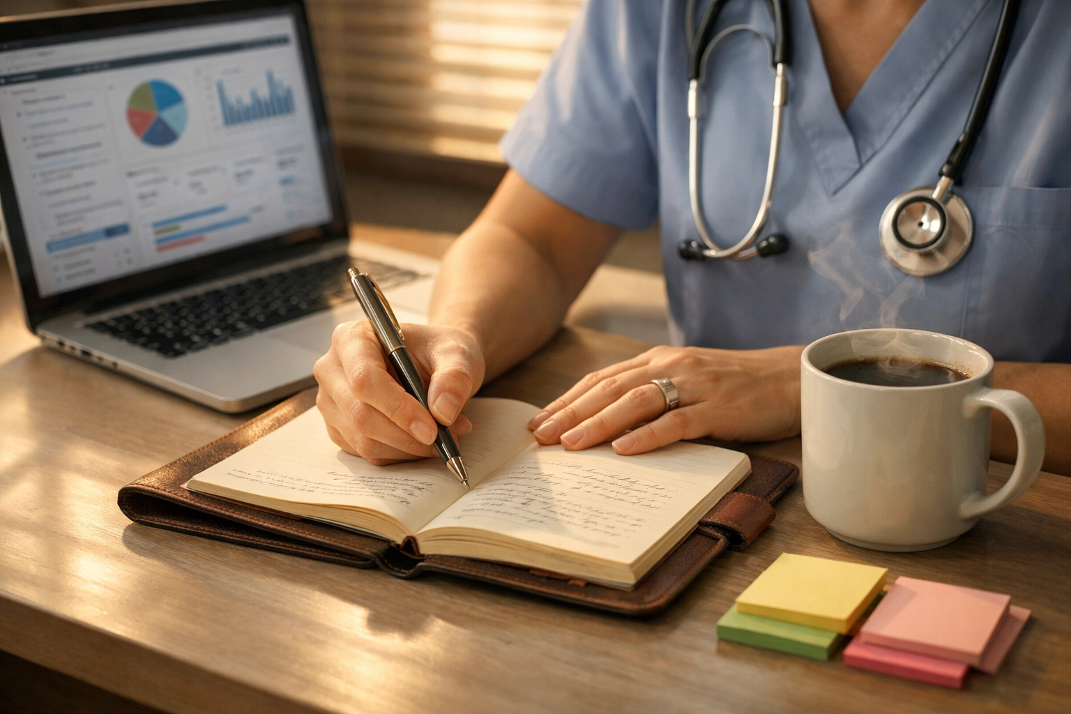 Practice owner documenting operational processes and creating workflow systems