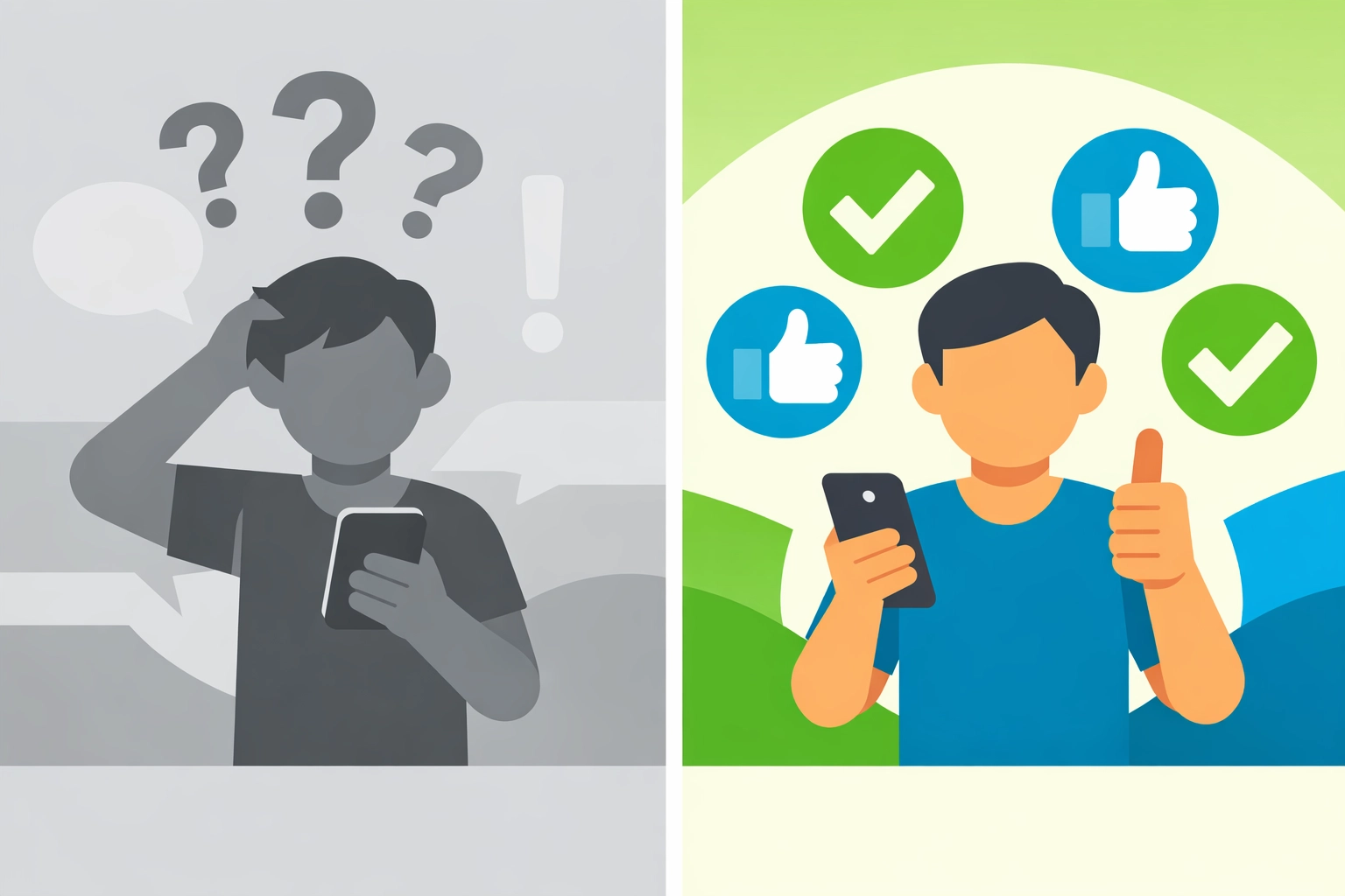 Customer trust comparison showing confusion from inconsistent vs confidence from accurate business listings