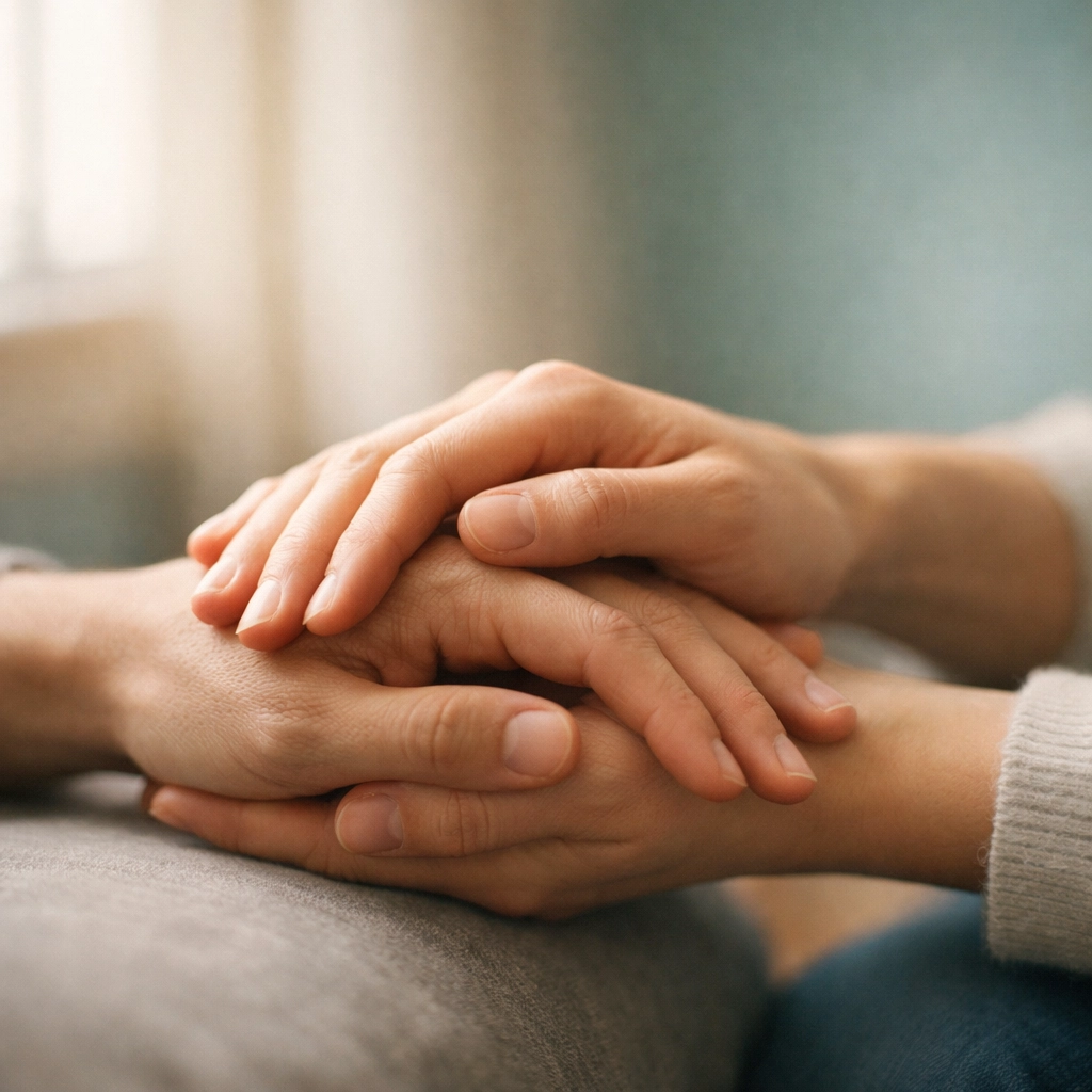 Two hands clasped in support representing gender affirmation and feeling at home in your body