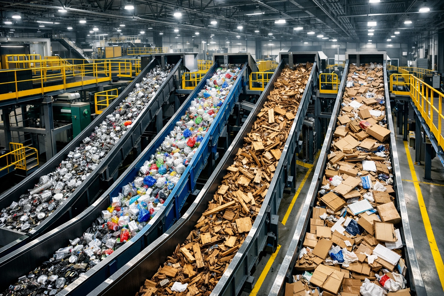 Waste sorting facility with recyclable materials separated on conveyor belts for Liverpool skip hire