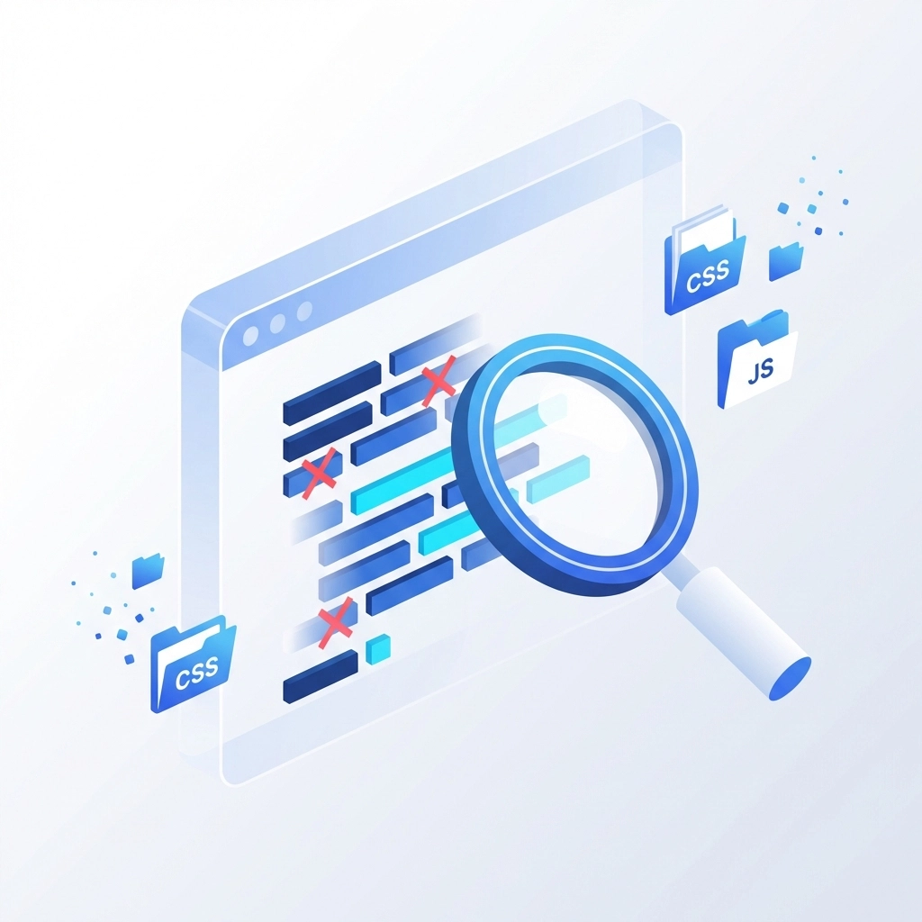 Illustration of website code audit and removal of unused code to improve site speed