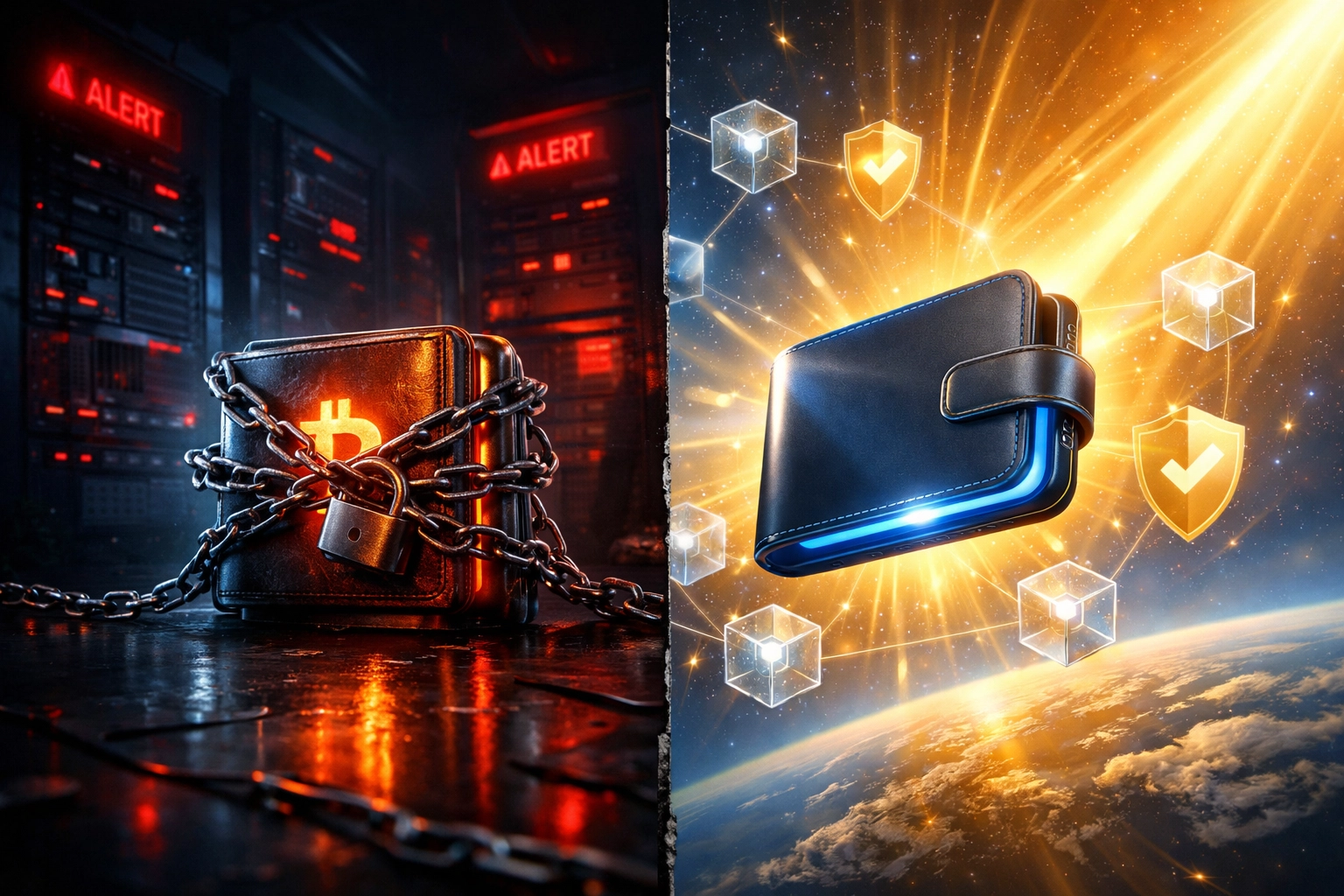 Custodial vs self-custody crypto wallets comparison showing control and security differences