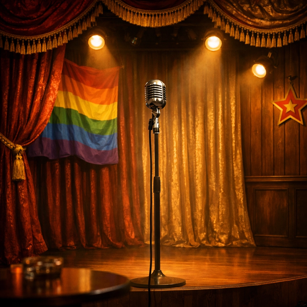 Vintage 1990s Eastern European comedy club stage where Verka Serduchka character was born