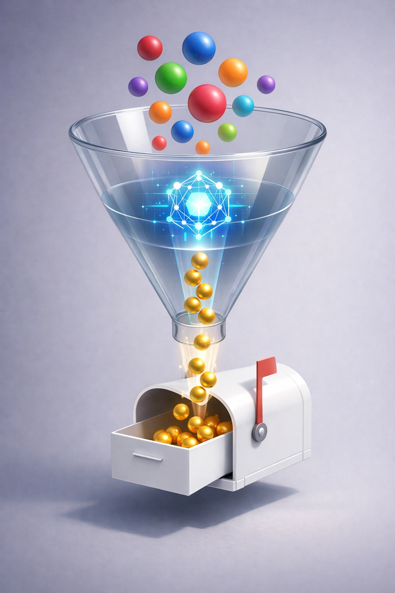 AI exit intent technology filtering website traffic into a mailbox to capture high-value email leads.