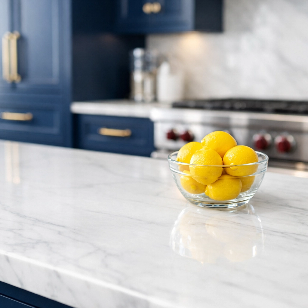 A streak-free marble kitchen counter after weekly house cleaning North Brookfield MA service.