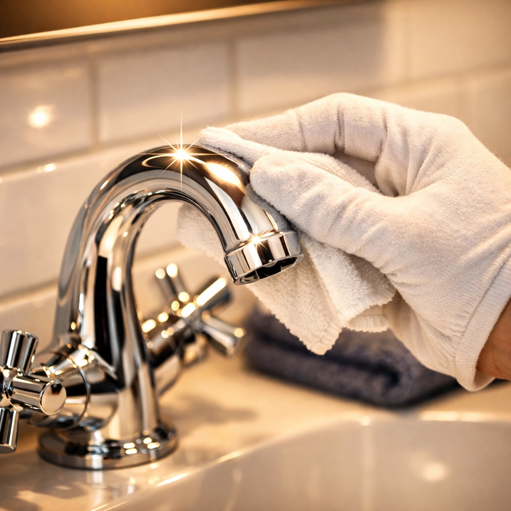 Detail-oriented bathroom cleaning in Osterville focusing on polished fixtures and spotless surfaces.