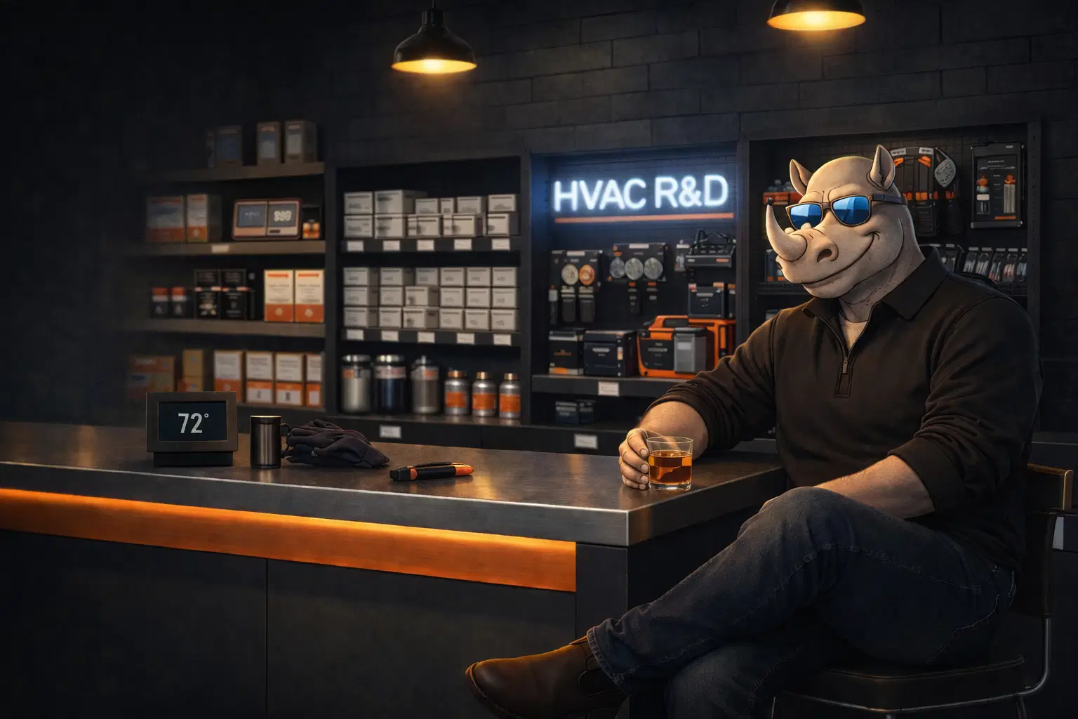 Rhino Reflecting at the Counter