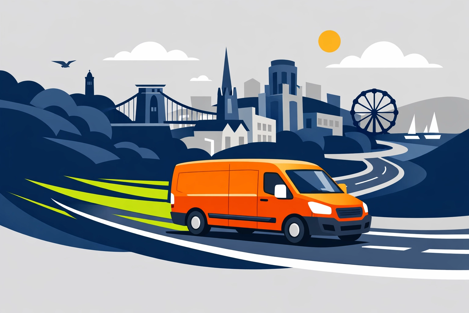 A locksmith service van travelling through Bristol to provide rapid emergency lockout assistance.