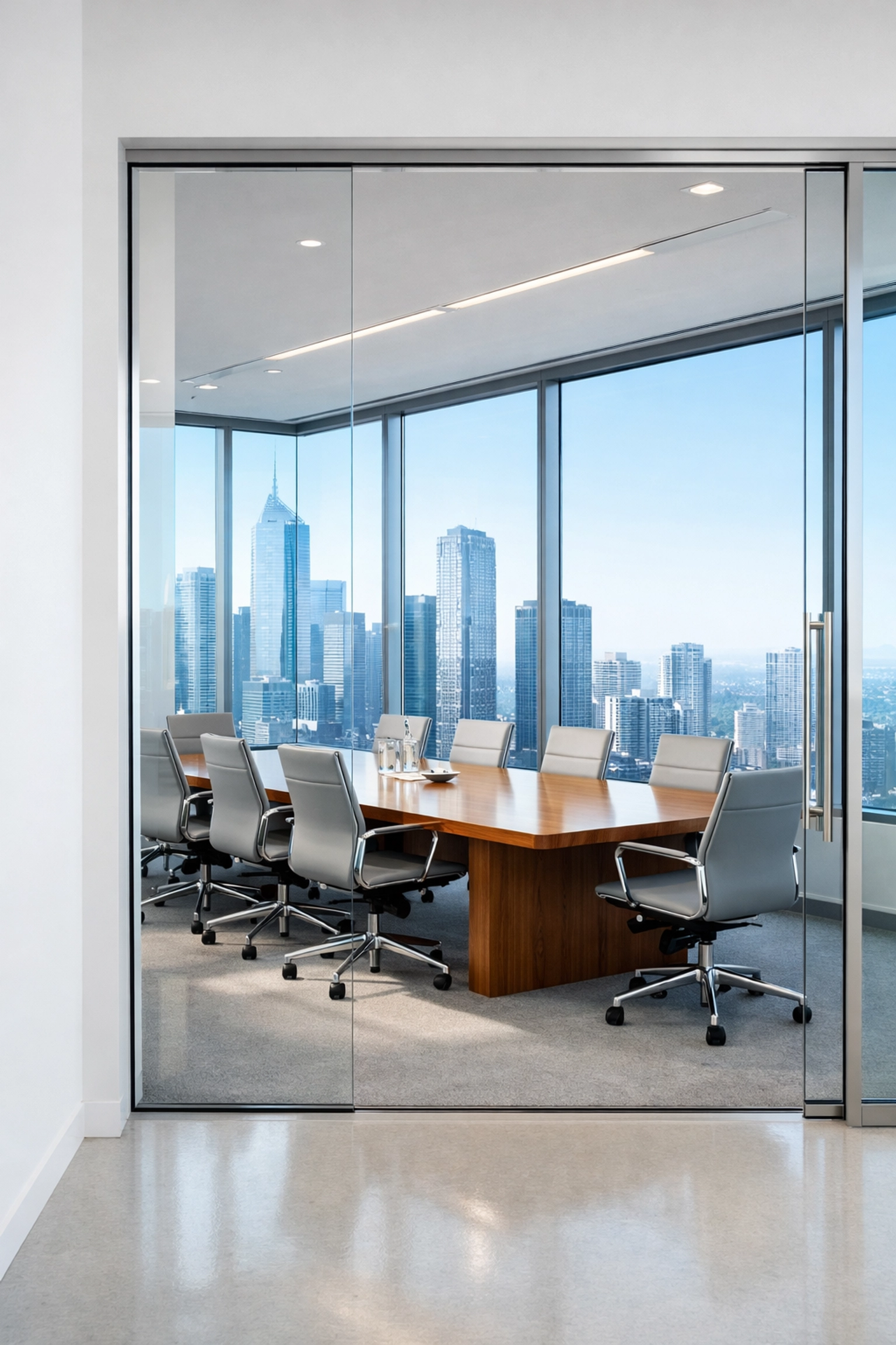 Modern office conference room with city view, perfect for multi-city property management audits.