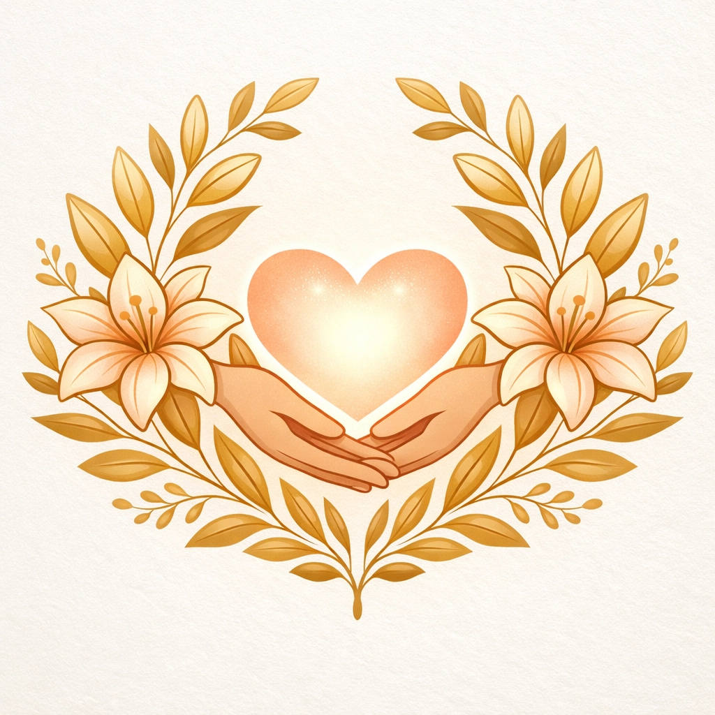 Heart and golden leaf illustration representing the emotional support for surrogates in Maine.