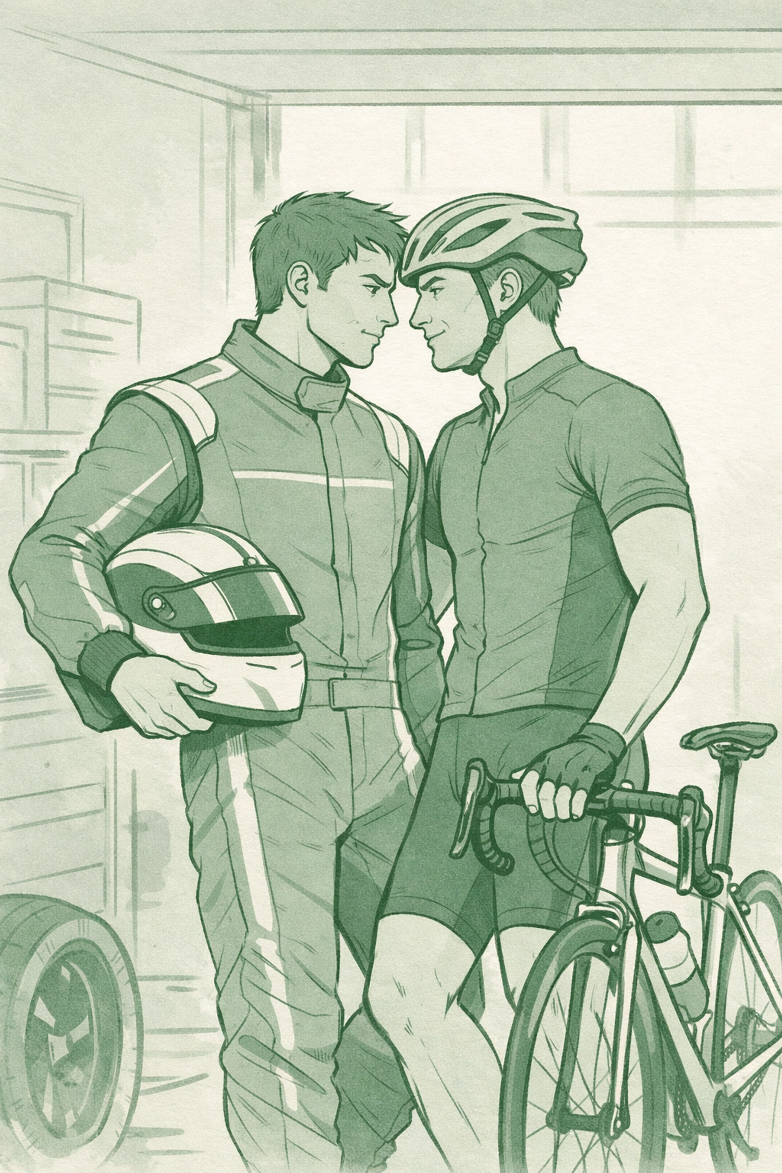 F1 driver and professional cyclist meet in garage, MM romance between contrasting athletes
