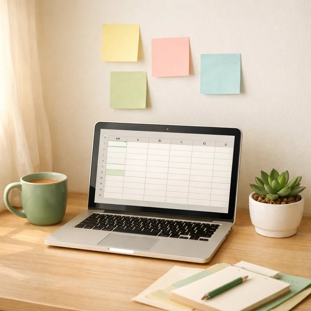 Nonprofit office desk with laptop showing donor tracking spreadsheet for planned giving program