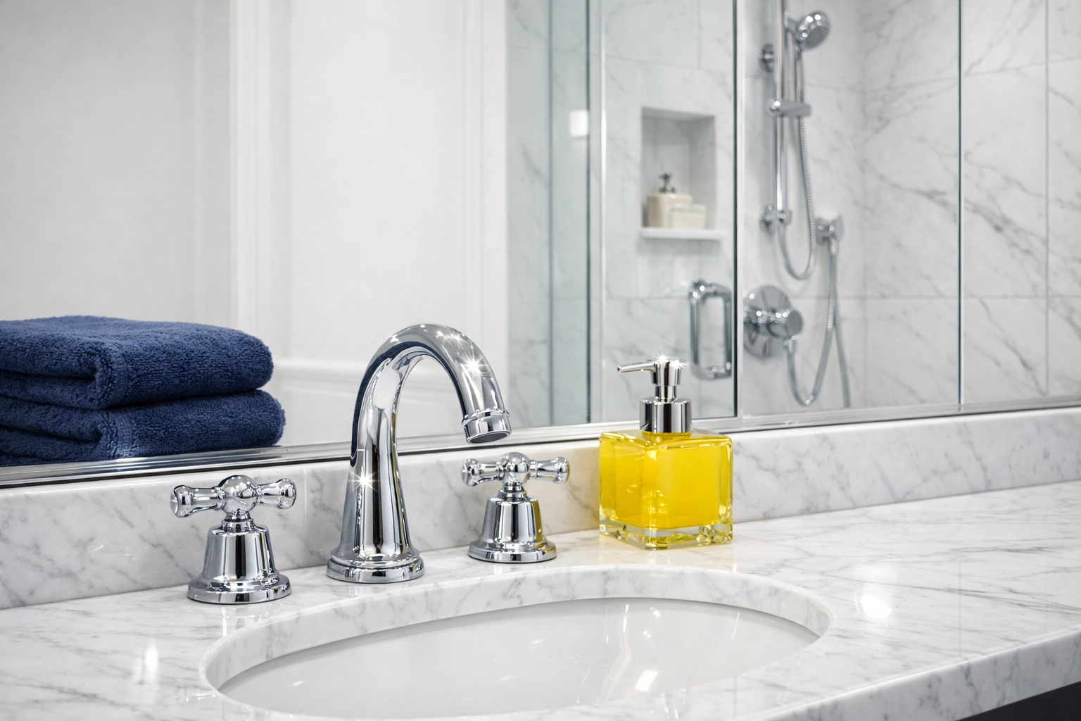 Sanitized luxury bathroom featuring sparkling fixtures after move-in/move-out cleaning Boston.