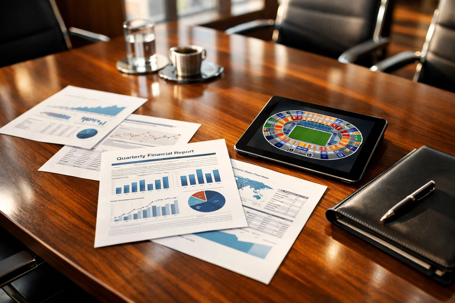Are Super Bowl Corporate Suites Dead? Why Smart Executives Are Doing This Instead Executive boardroom with Super Bowl suite planning documents and stadium seating charts