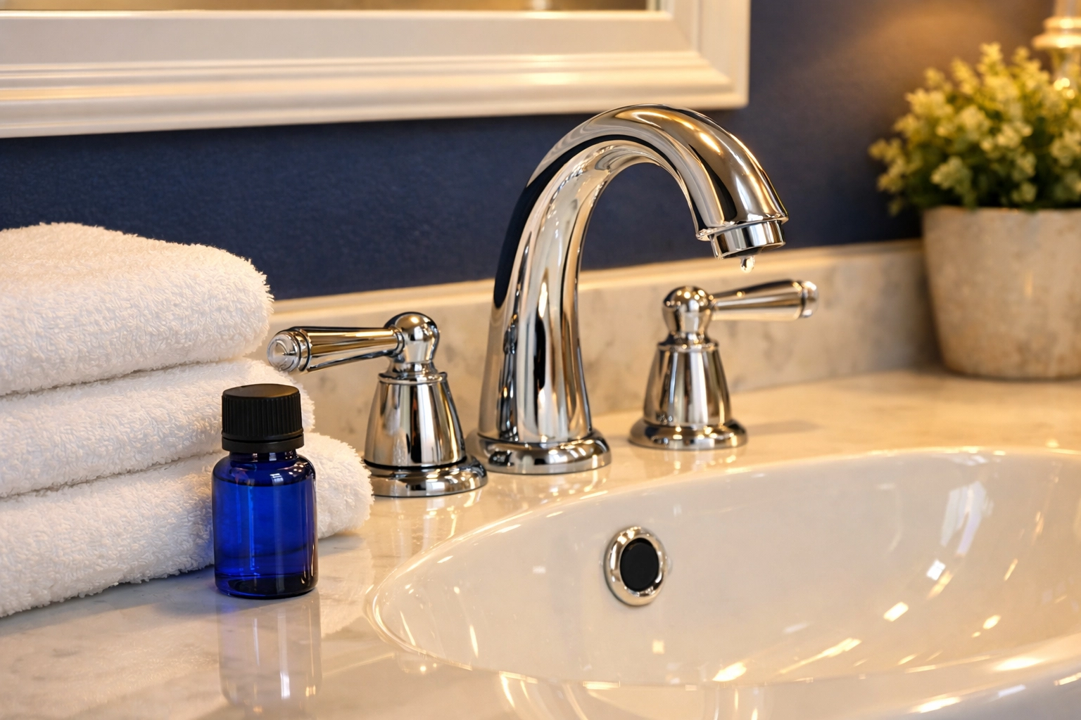 Spotless luxury bathroom vanity in a Leominster home after an eco-friendly professional cleaning service.