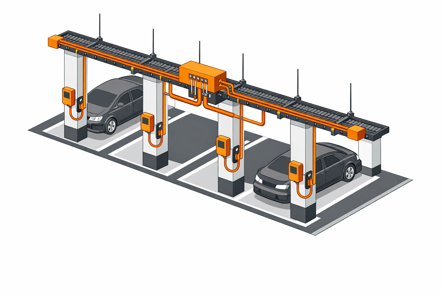 Infrastruktur für Wallboxen in einer Tiefgarage mit intelligentem Lastmanagement in Wien.