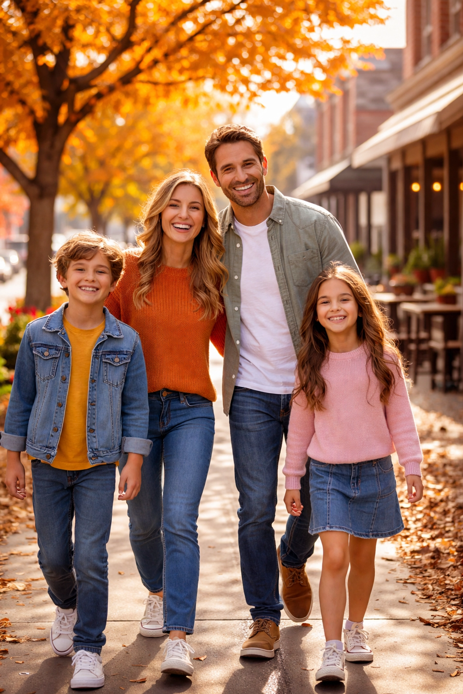 Smiling family walking downtown in a vibrant Georgia town, showing Gwinnett County community lifestyle and family-friendly appeal