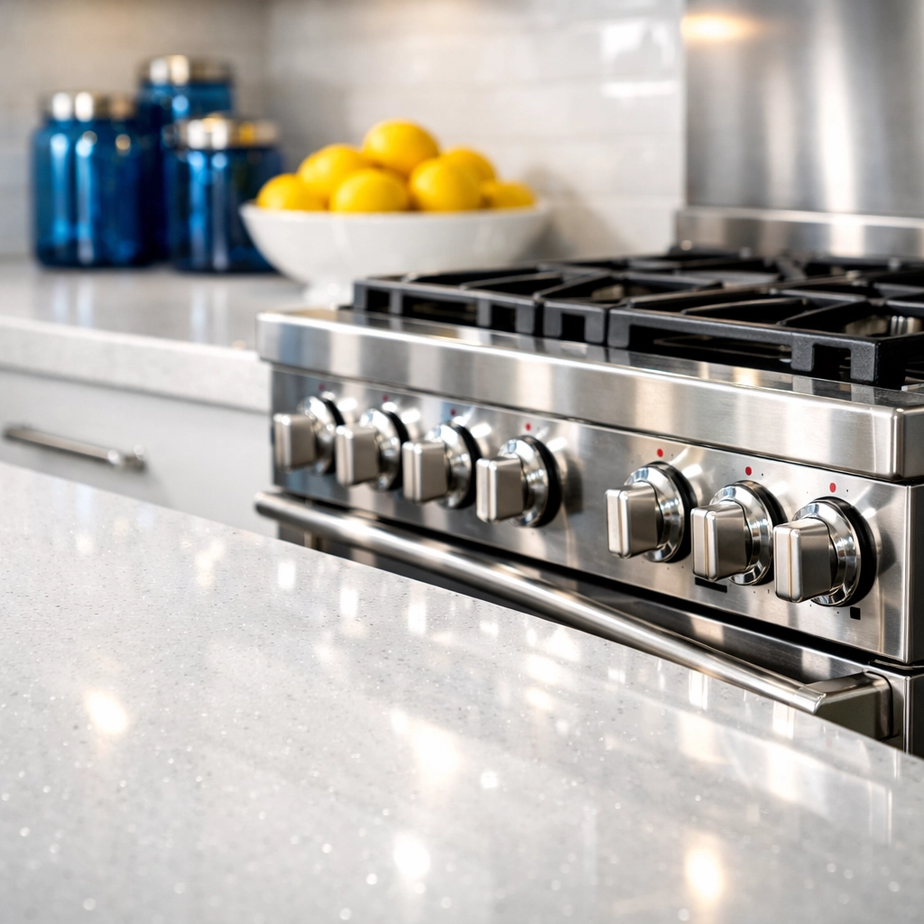 Sparkling clean gourmet kitchen highlighting professional eco-friendly house cleaning MA results.